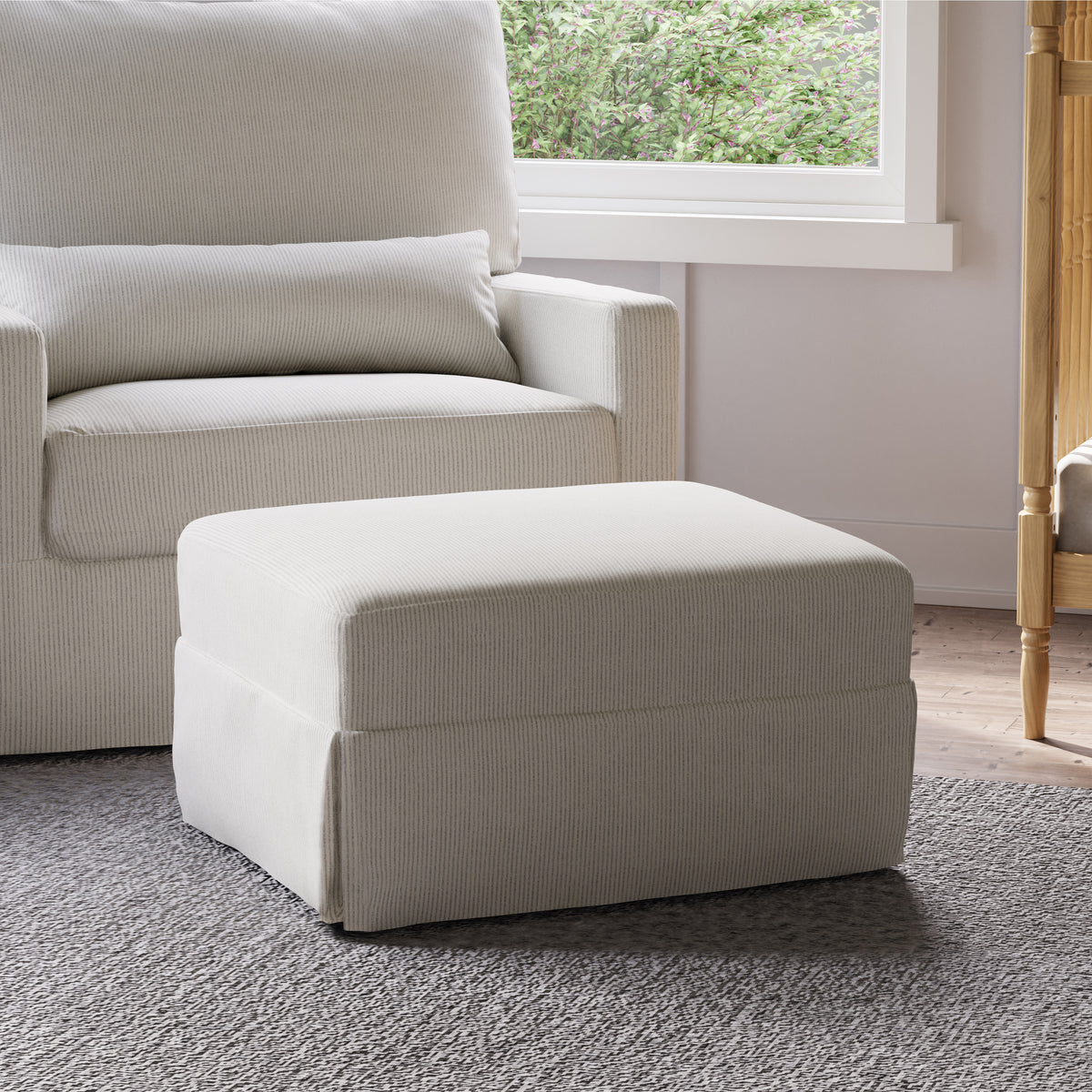 Crawford Gliding Ottoman in Fog Chatham Stripe Performance Eco-Weave