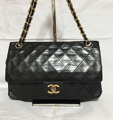 Chanel Vintage Classic Double Flap Bag Quilted Lambskin Medium Black