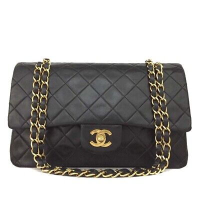 CHANEL Double Flap 25 Quilted CC Lambskin w/Chain Shoulder Bag Black/7Y0202