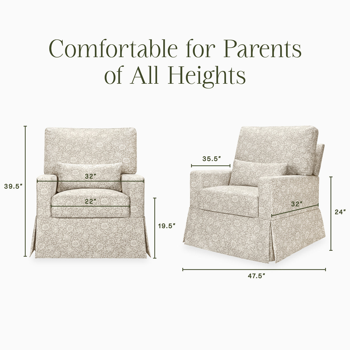 Morris & Co. x Namesake Crawford Pillowback Comfort Swivel Glider Mallow in Ash