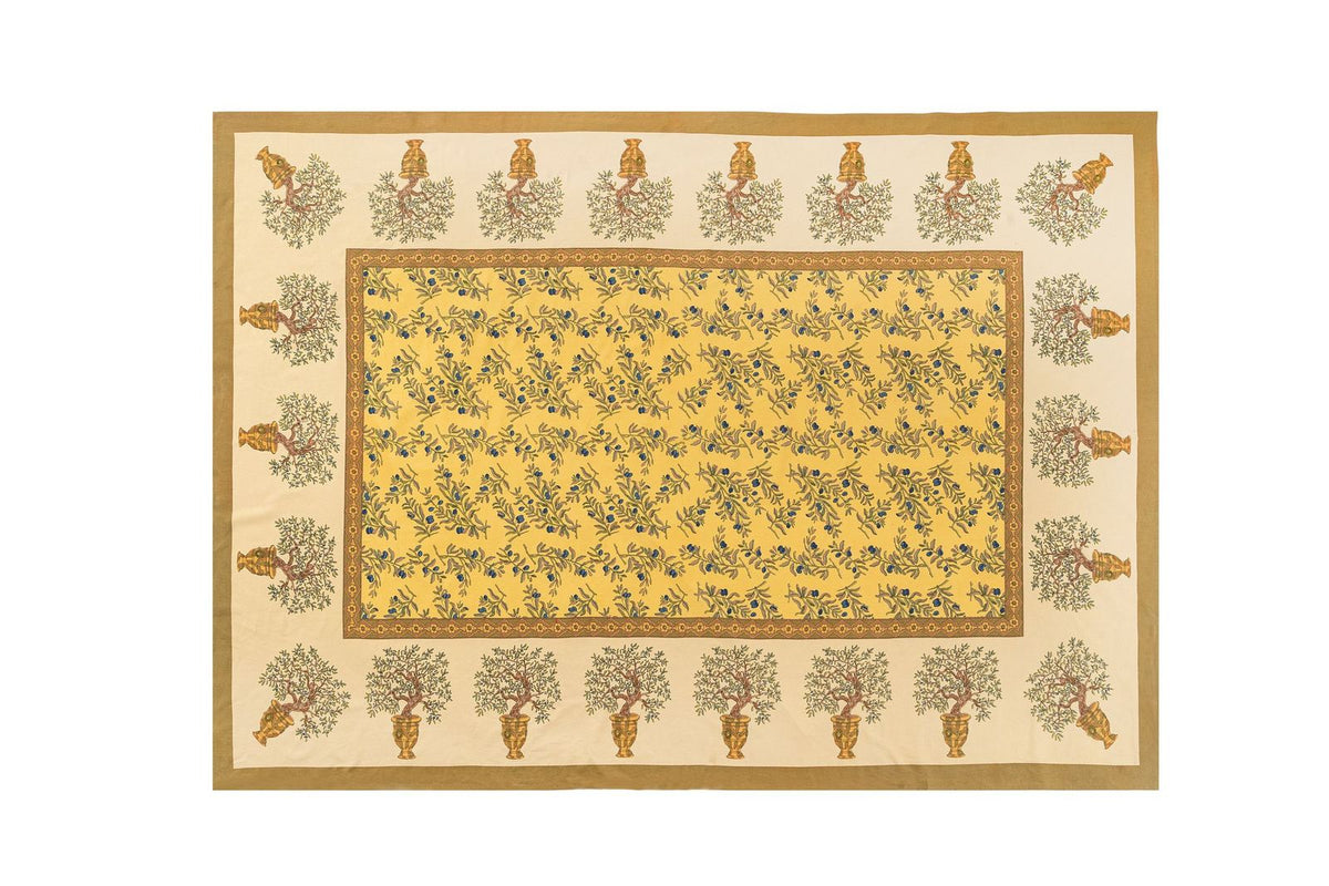 Olive Tree Tablecloth in Khaki & Blue