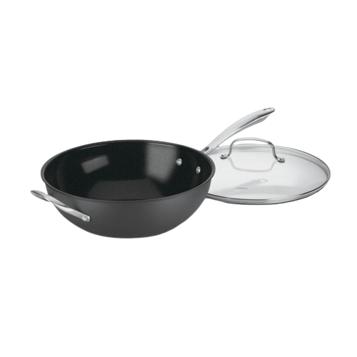 12" Stir Fry Wok with Glass Cover in Black