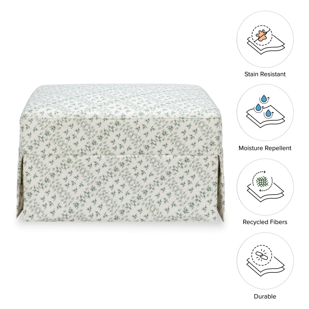 Sarah Flint x Namesake Crawford Gliding Ottoman in Eco-Performance Fabric | Water Repellent & Stain Resistant in Green Lattice Performance Eco-Weave