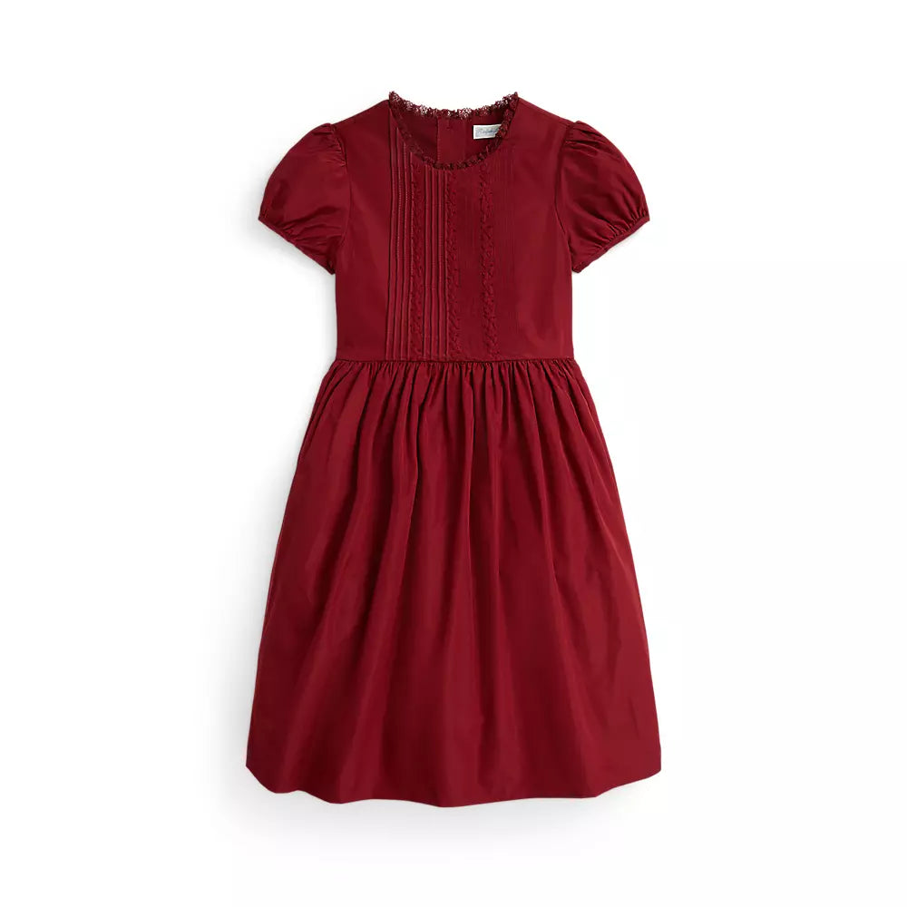 Short-Sleeve Embroidered Pintuck Occasion Dress