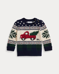 Baby Truck-Intarsia Cotton Sweater