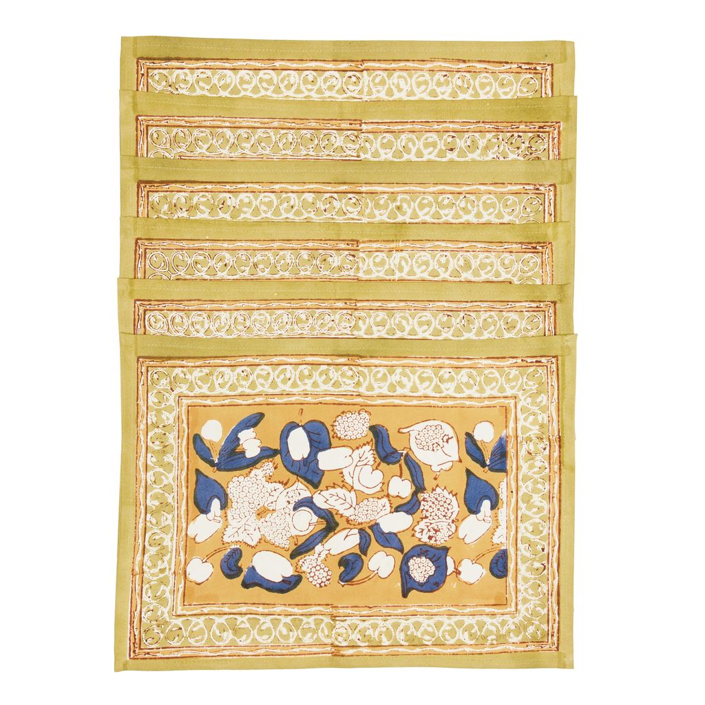 Forest Harvest Mats in Mustard & Blue, Set of 6