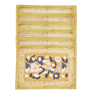 Forest Harvest Mats in Mustard & Blue, Set of 6