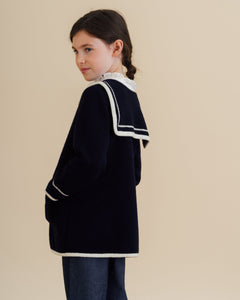 Girls' sailor-style oversized coat navy