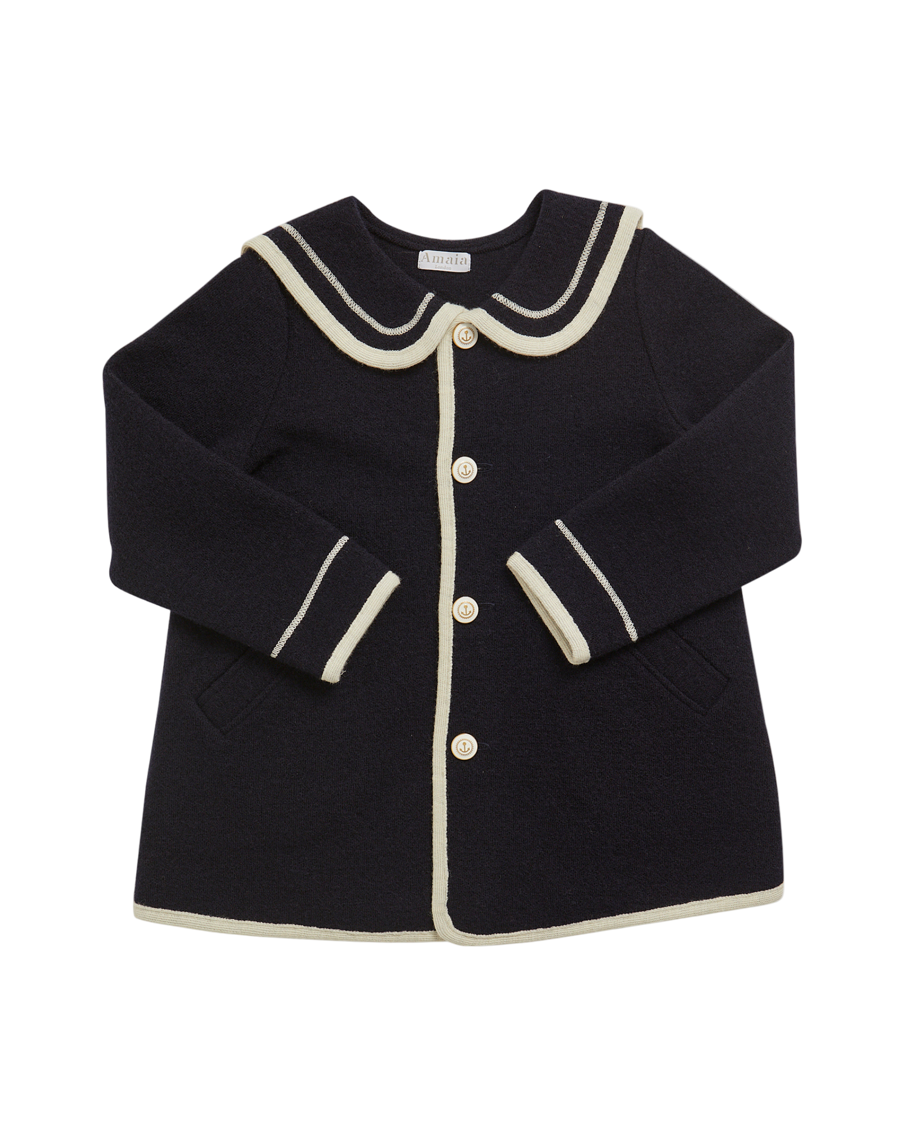 Girls' sailor-style oversized coat navy