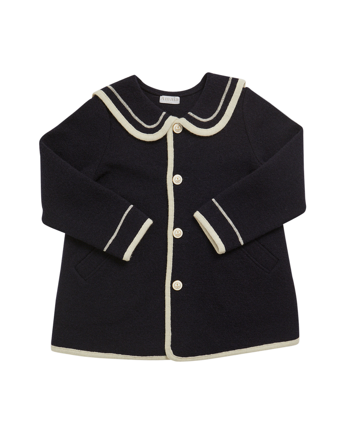 Girls' sailor-style oversized coat navy