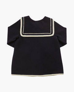 Back of Girls' sailor-style oversized coat navy