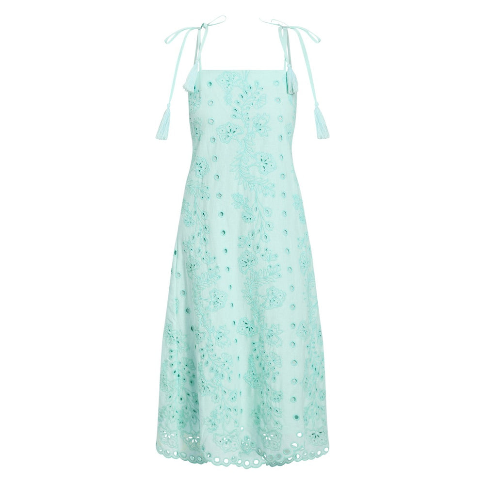 Salvador Tassel Midi Dress in Tidal Blue