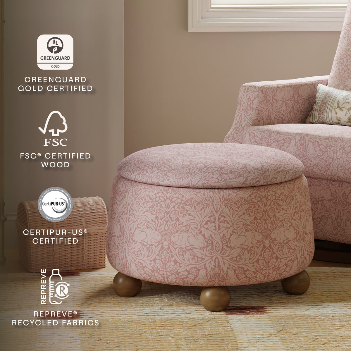 Morris & Co. x Namesake Tuffet Storage Ottoman Pure Brer Rabbit in Rose