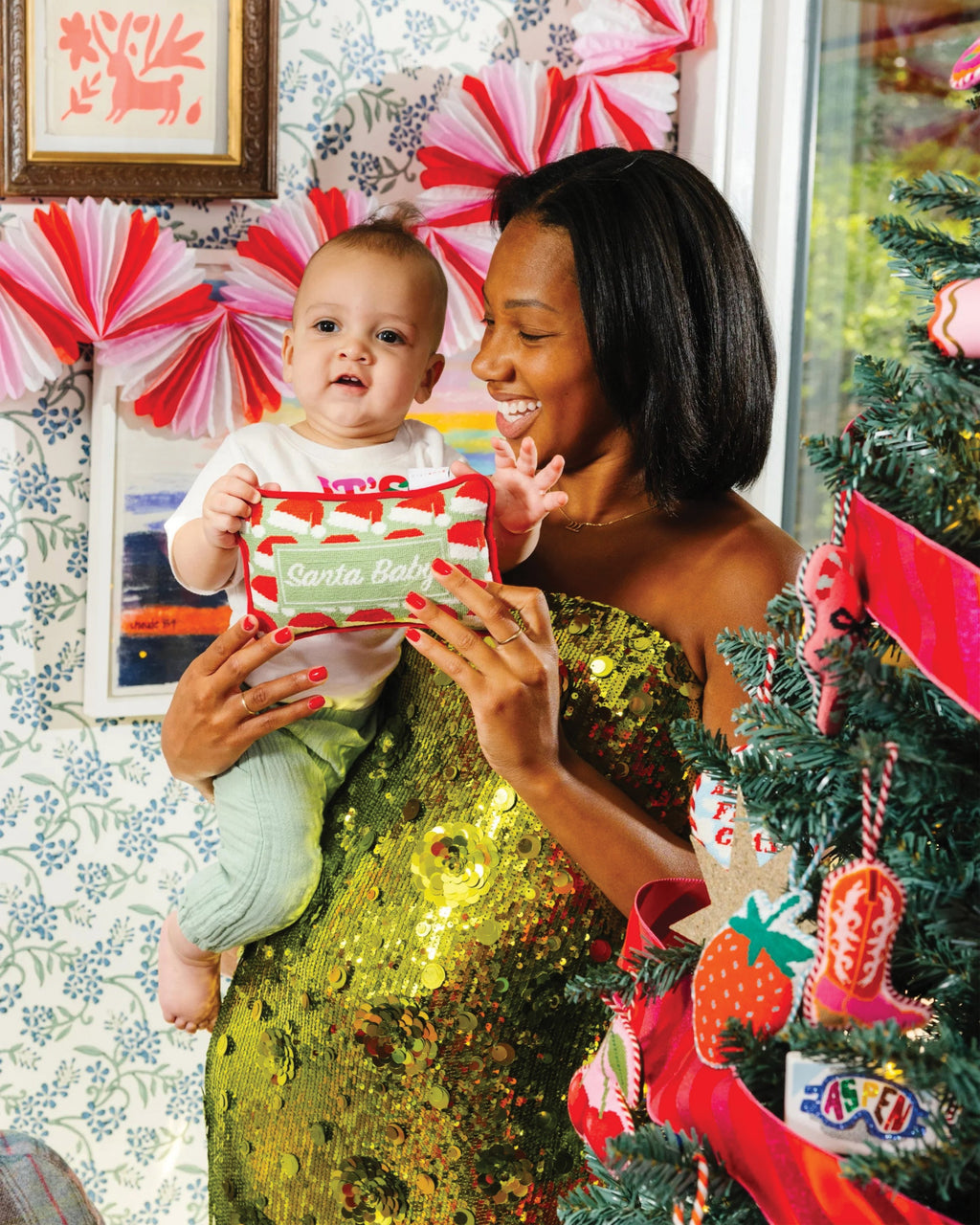 Santa Baby Mini Needlepoint Pillow - styled