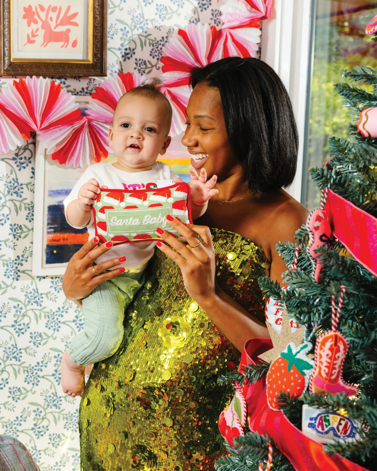 Santa Baby Mini Needlepoint Pillow - styled