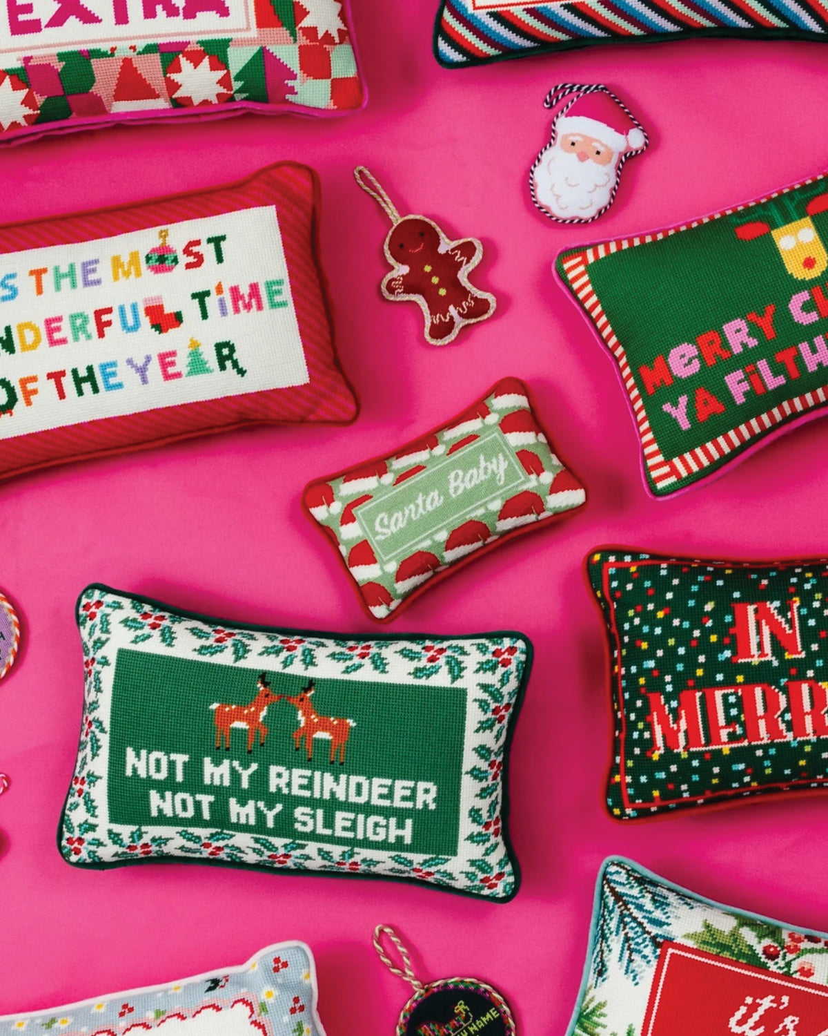 Santa Baby Mini Needlepoint Pillow - holiday collection