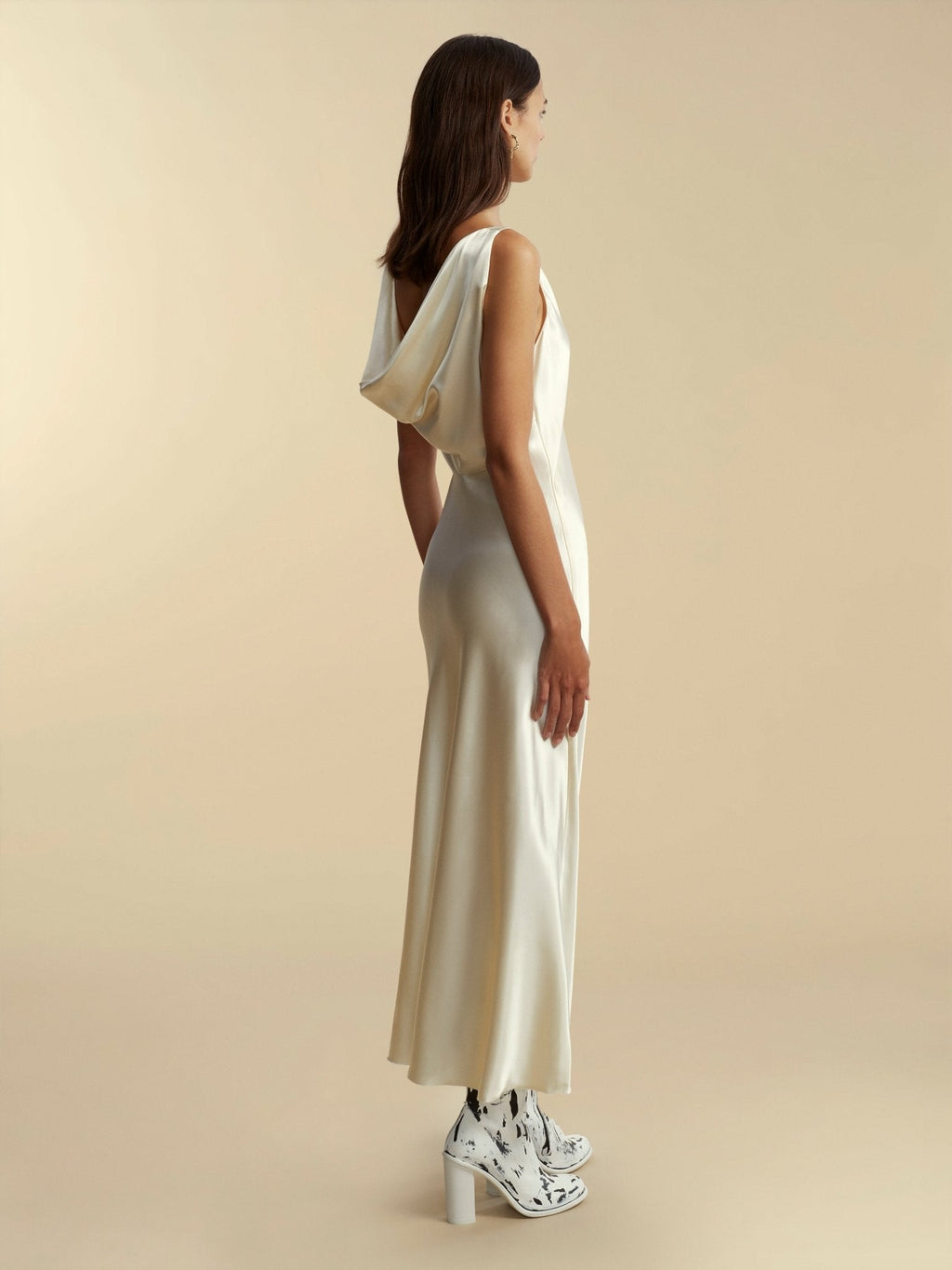 Satin Bias Slipdress with Cowl Back in Ivory | Over The Moon Satin Bias Slipdress with Cowl Back in Ivory | Over The Moon