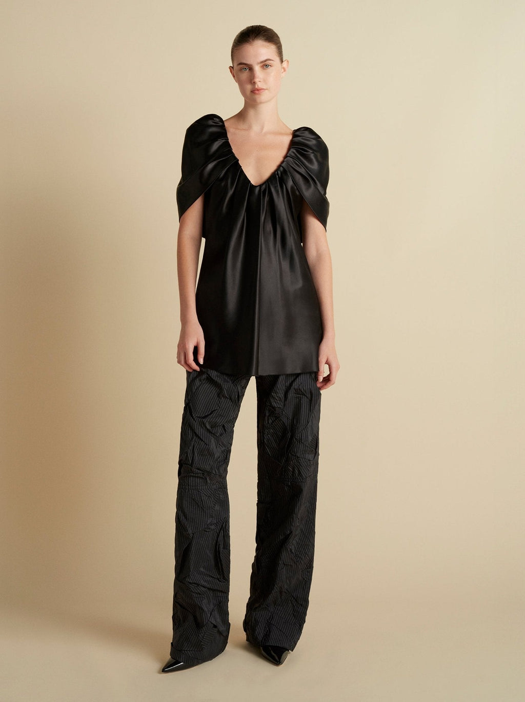 Satin Top with Draped Neckline - Marina Moscone