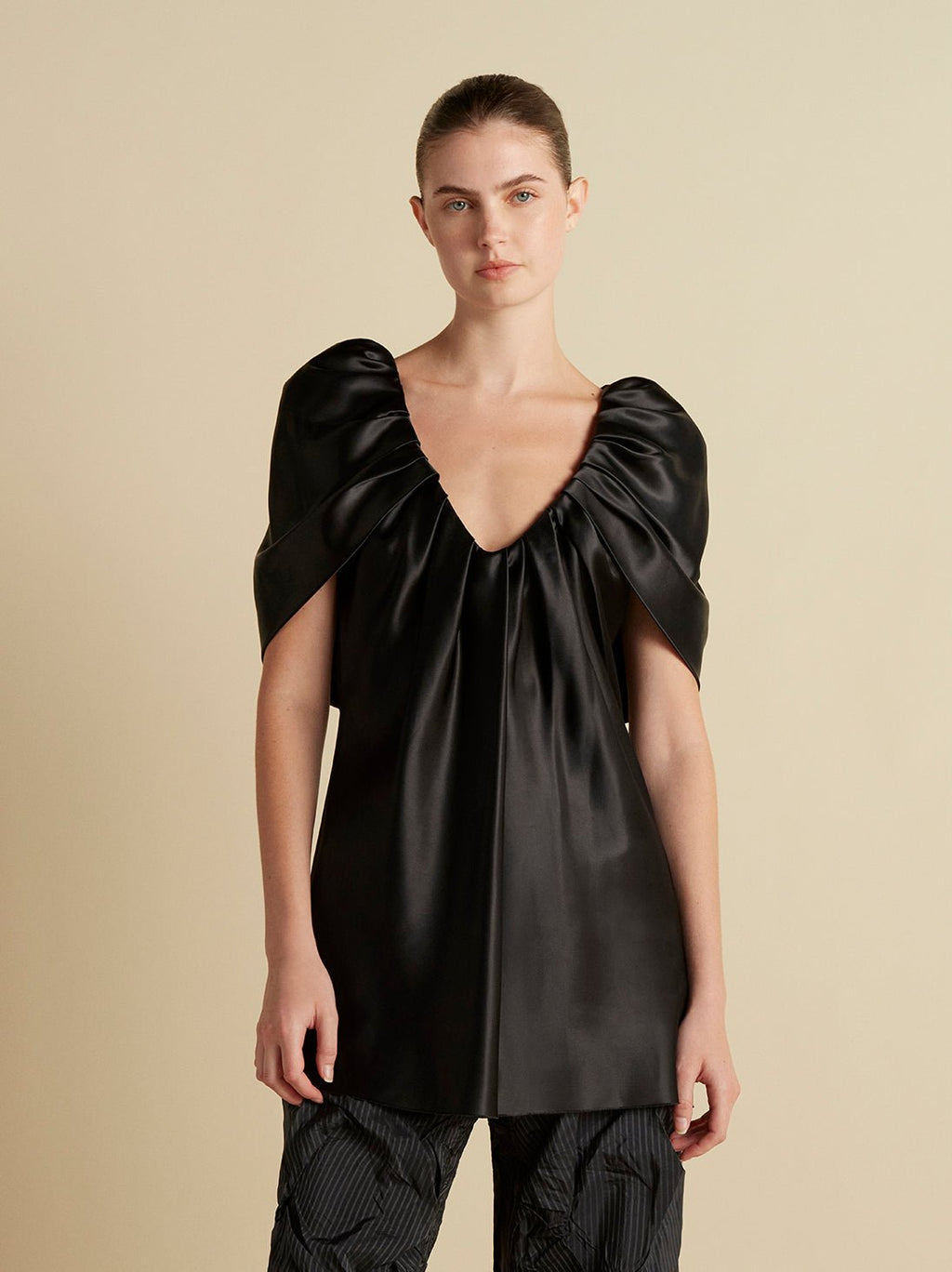 Satin Top with Draped Neckline - Marina Moscone