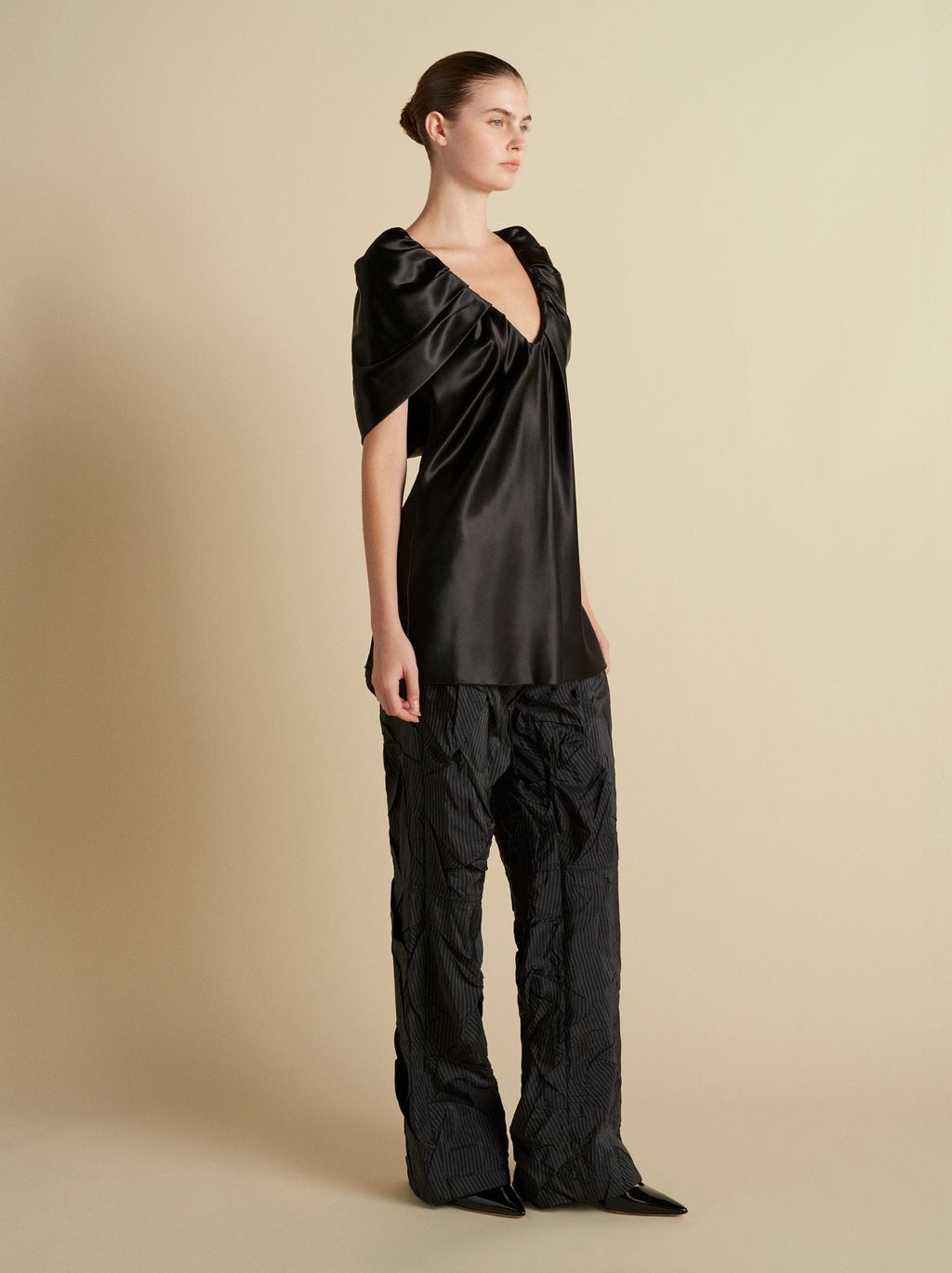Satin Top with Draped Neckline - Marina Moscone