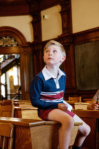 Long Sleeve Rugby Polo Shirt in Letterman Stripe
