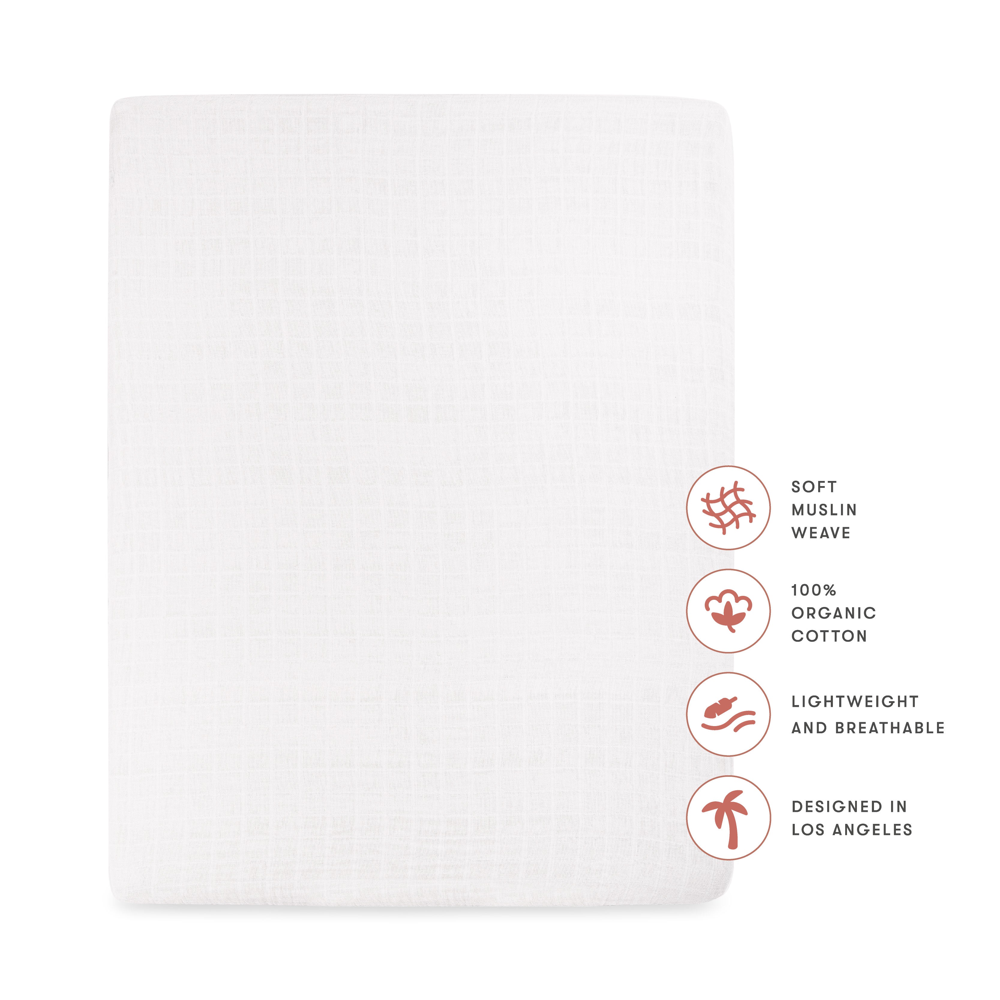All-Stages Midi Crib Sheet in GOTS Certified Organic Muslin Cotton in White