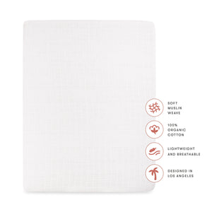 All-Stages Midi Crib Sheet in GOTS Certified Organic Muslin Cotton in White