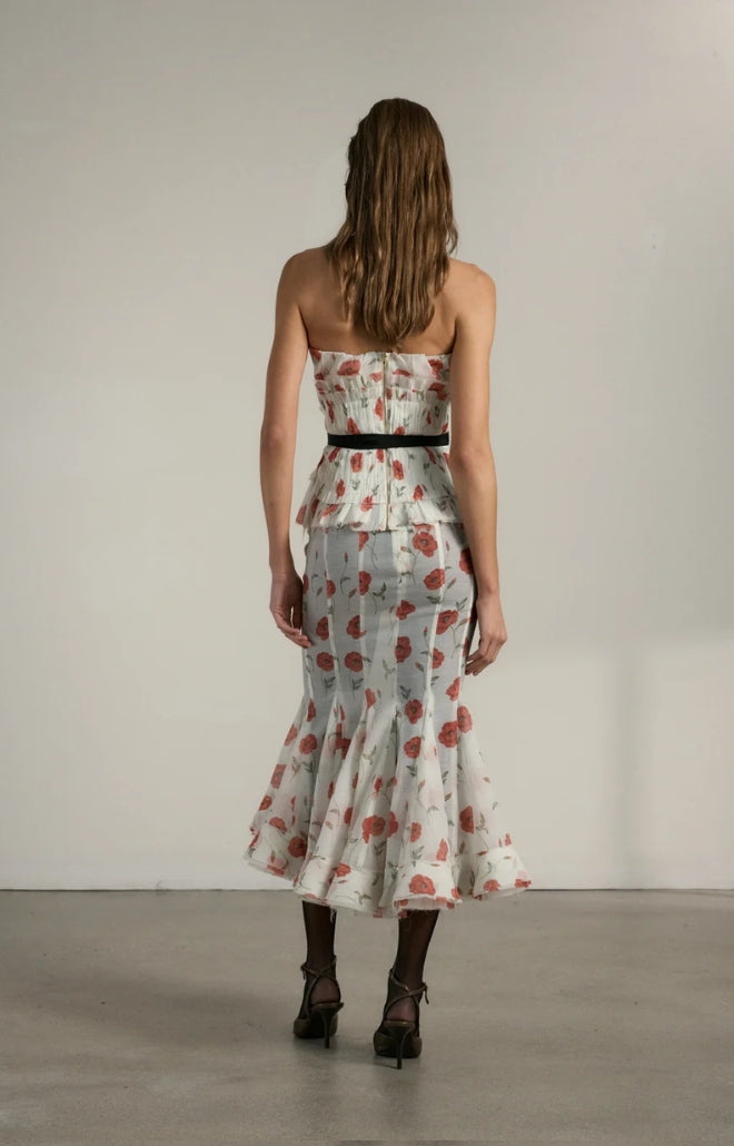 V. Chapman x Kristopher Brock Zapillo Skirt in Red Poppy Print