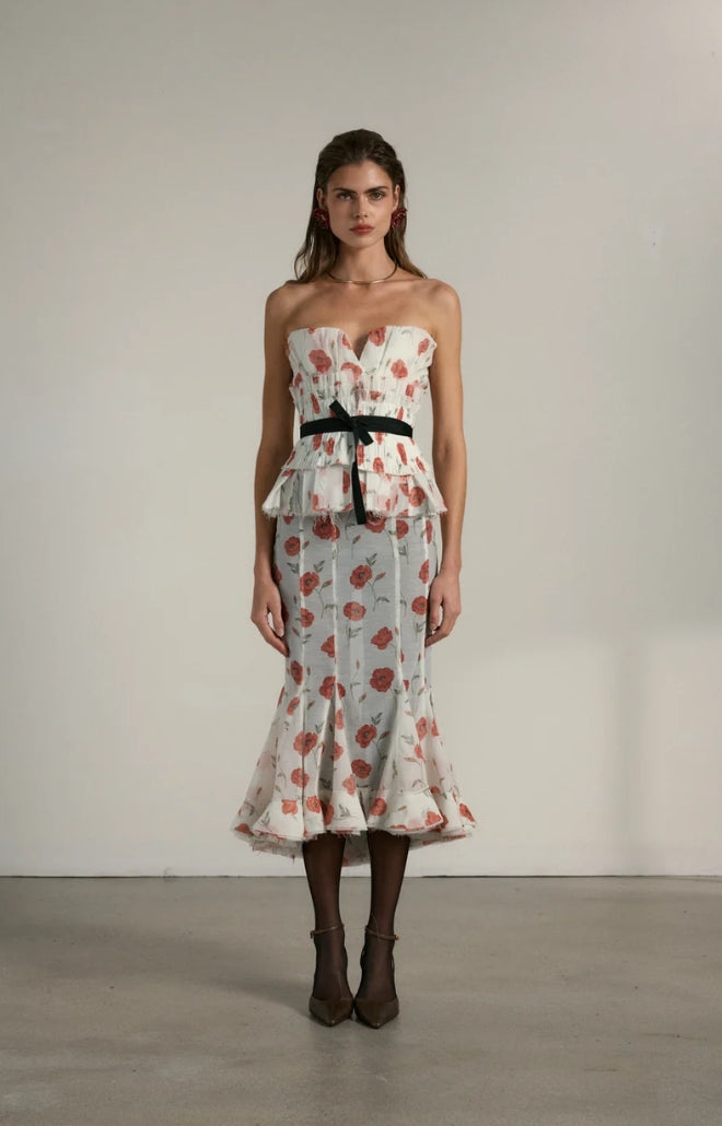 V. Chapman x Kristopher Brock Zapillo Skirt in Red Poppy Print