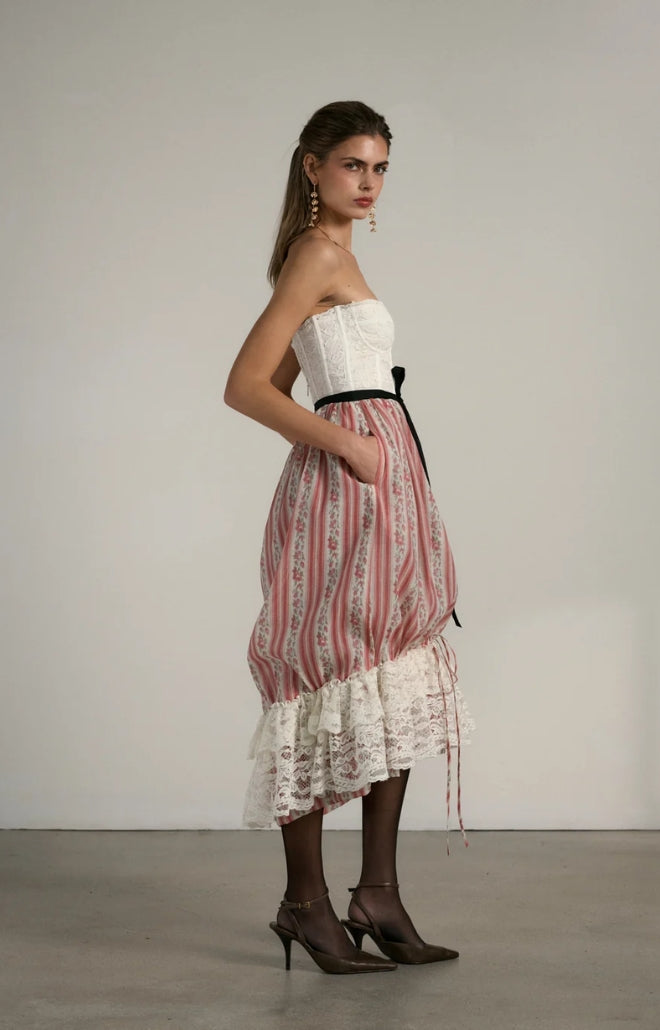 V. Chapman x Kristopher Brock Granada Dress in Red Floral Stripe