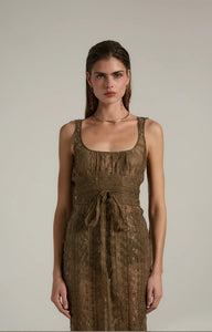 V. Chapman x Kristopher Brock Seville Dress in Brown Fuzzy Lace