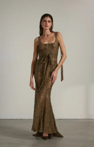 V. Chapman x Kristopher Brock Seville Dress in Brown Fuzzy Lace