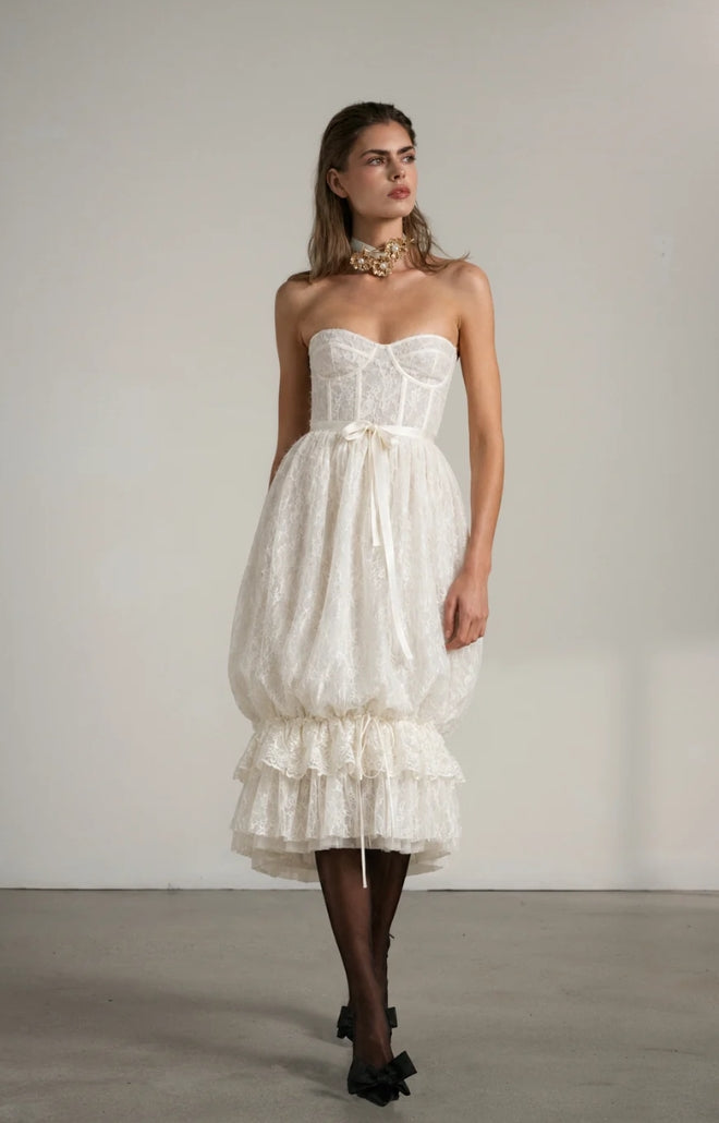 V. Chapman x Kristopher Brock Granada Dress in Eggshell Fuzzy Lace