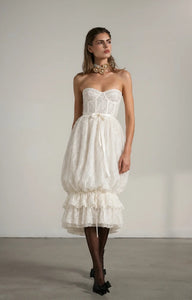 V. Chapman x Kristopher Brock Granada Dress in Eggshell Fuzzy Lace