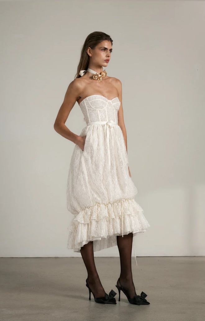 V. Chapman x Kristopher Brock Granada Dress in Eggshell Fuzzy Lace