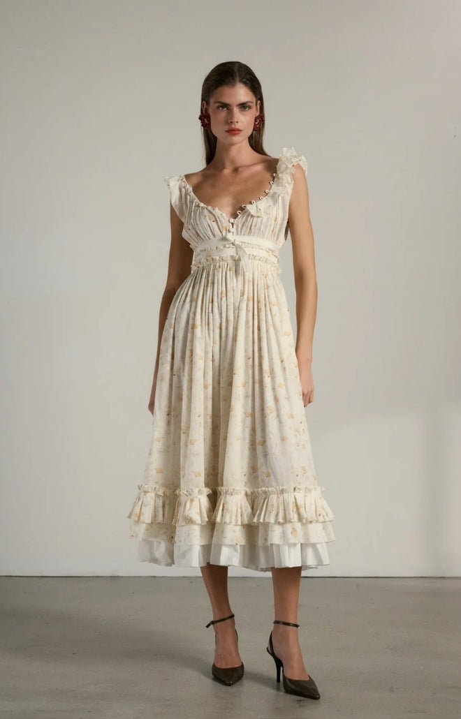 V. Chapman x Kristopher Brock Girona Dress in Orange Poppy Print
