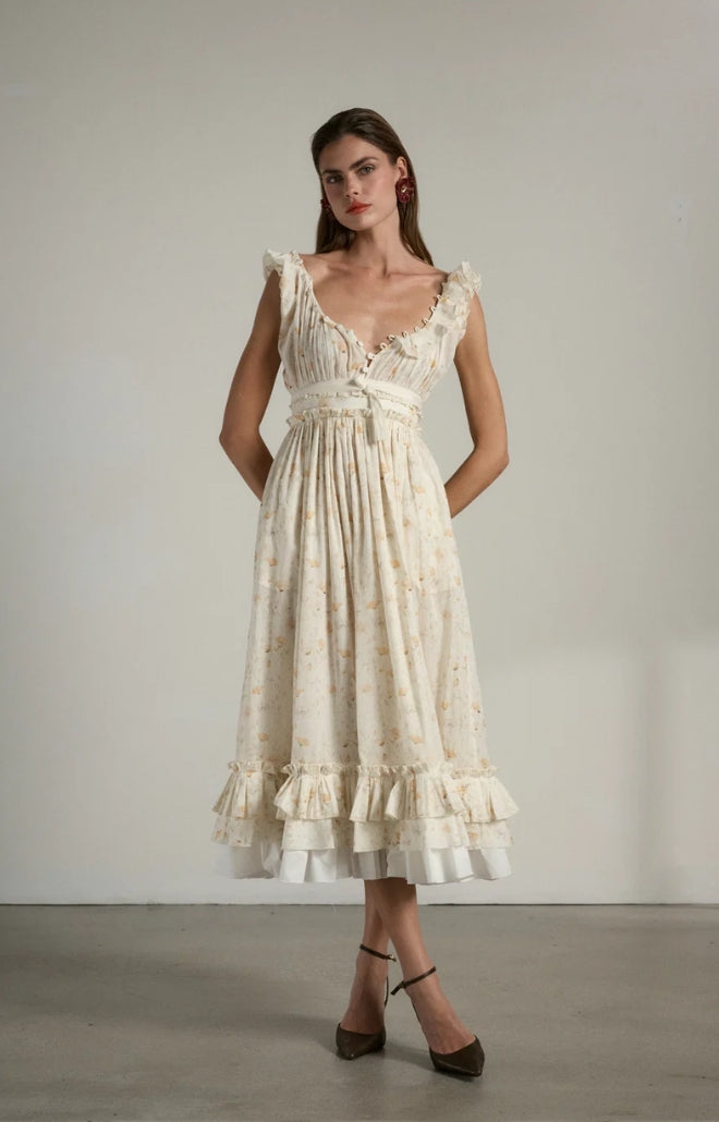 V. Chapman x Kristopher Brock Girona Dress in Orange Poppy Print