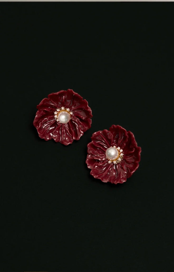 V. Chapman x Kristopher Brock Poppy Post Earring in Dark Red