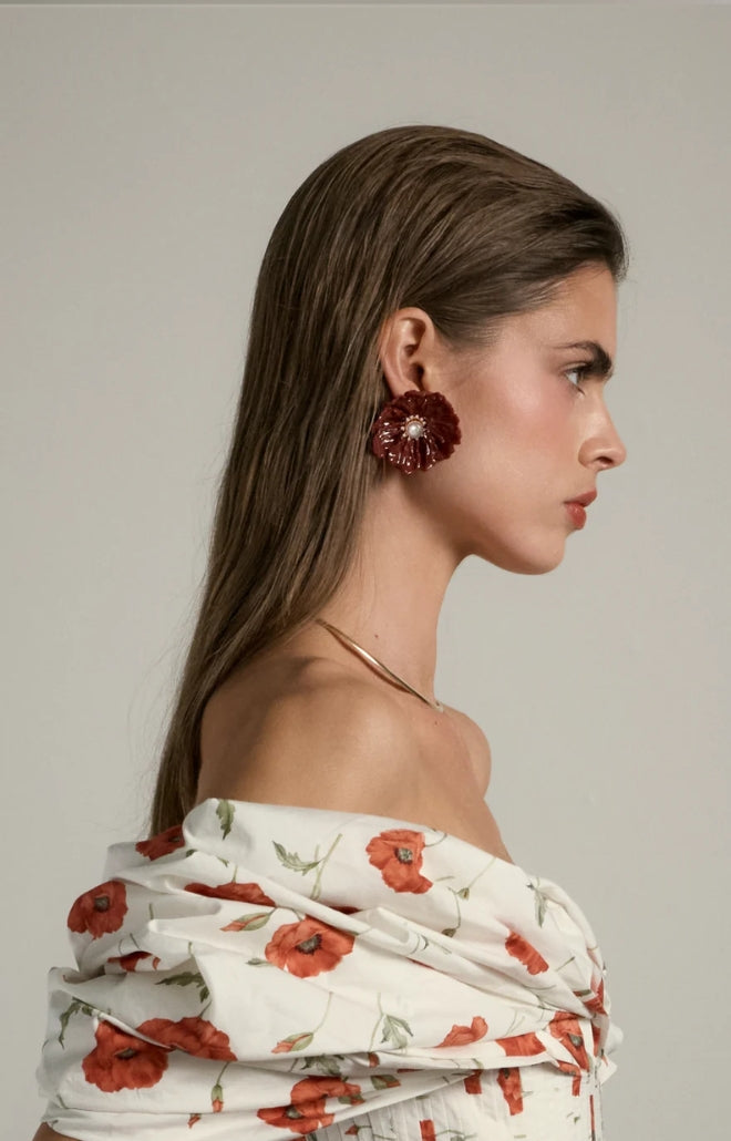 V. Chapman x Kristopher Brock Poppy Post Earring in Dark Red