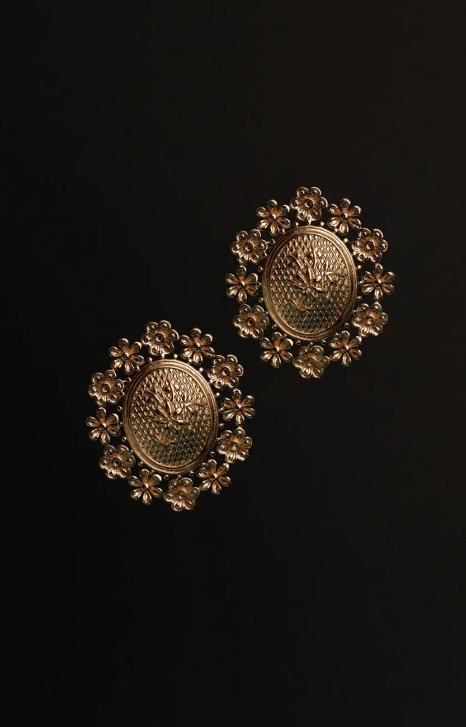 V. Chapman x Kristopher Brock Floral Motif Earrings in Gold