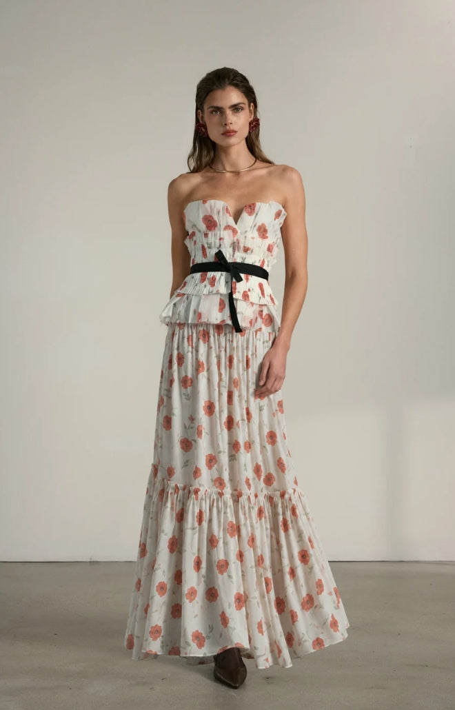 V. Chapman x Kristopher Brock San Sebastian Skirt in Red Poppy Print
