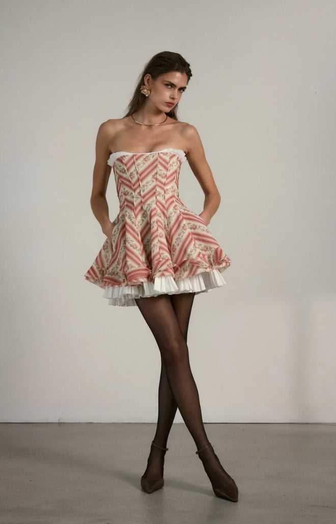 V. Chapman x Kristopher Brock Mallorca Dress in Red Floral Stripe