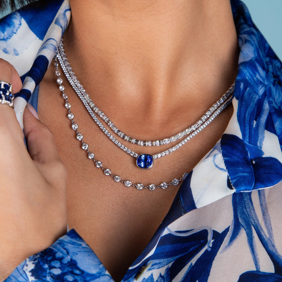 Sinia Blue Sapphire and Diamond Necklace - Jewelry - RUCHI New York