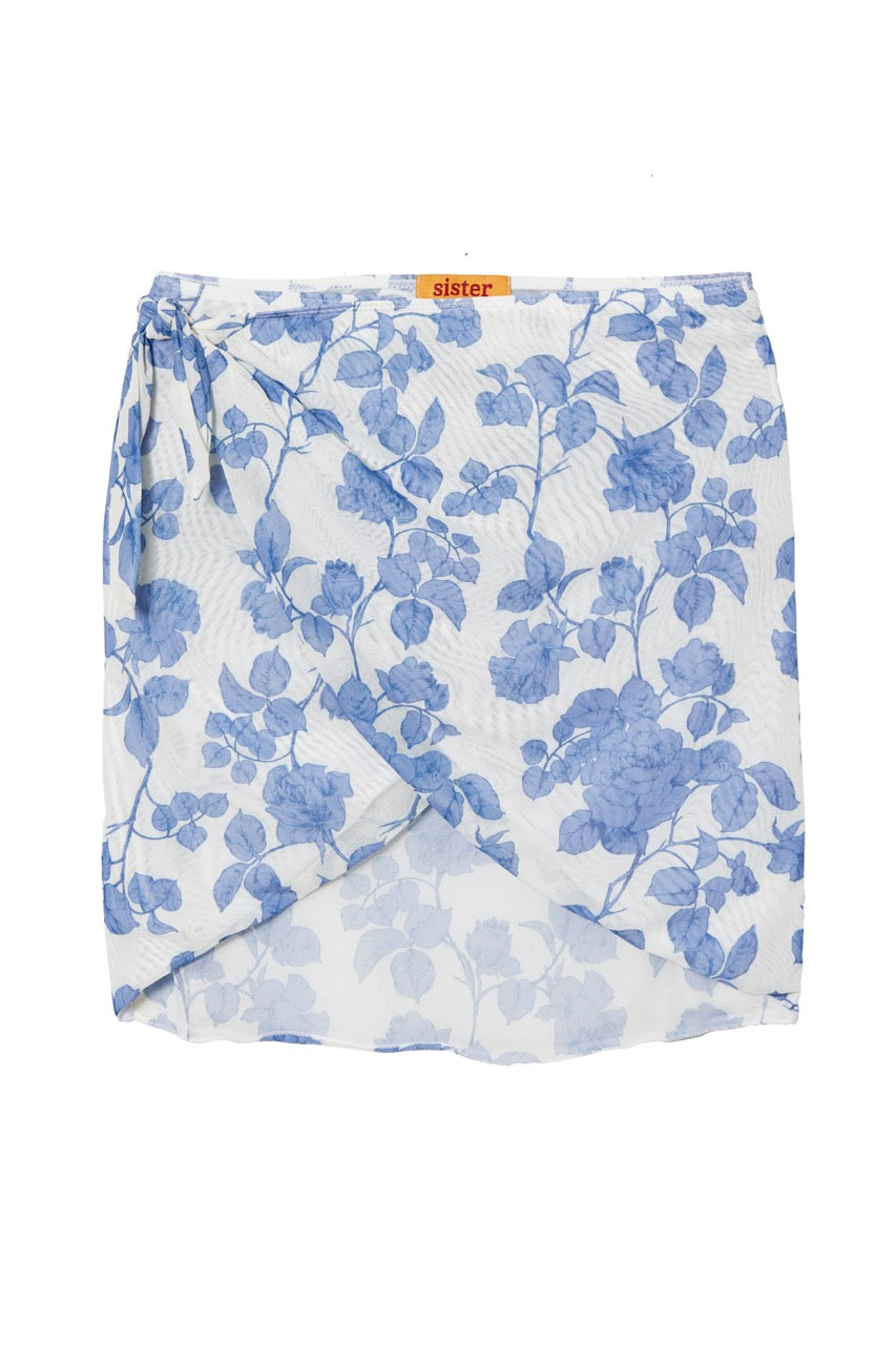 OTM Exclusive: Bridget Wrap Skirt in White Blue Floral