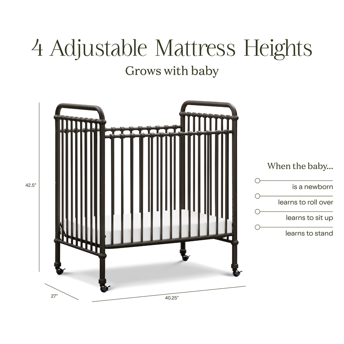 Abigail 3-in-1 Convertible Mini Crib in Vintage Iron