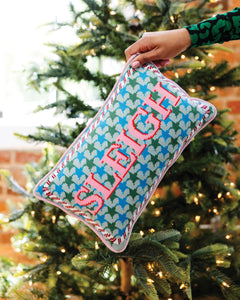 Sleigh Needlepoint Pillow - on the Christmas tree