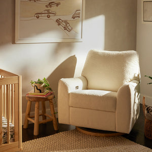 Sunday Power Recliner and Swivel Glider in Chantilly Fleece with Light Wood Base