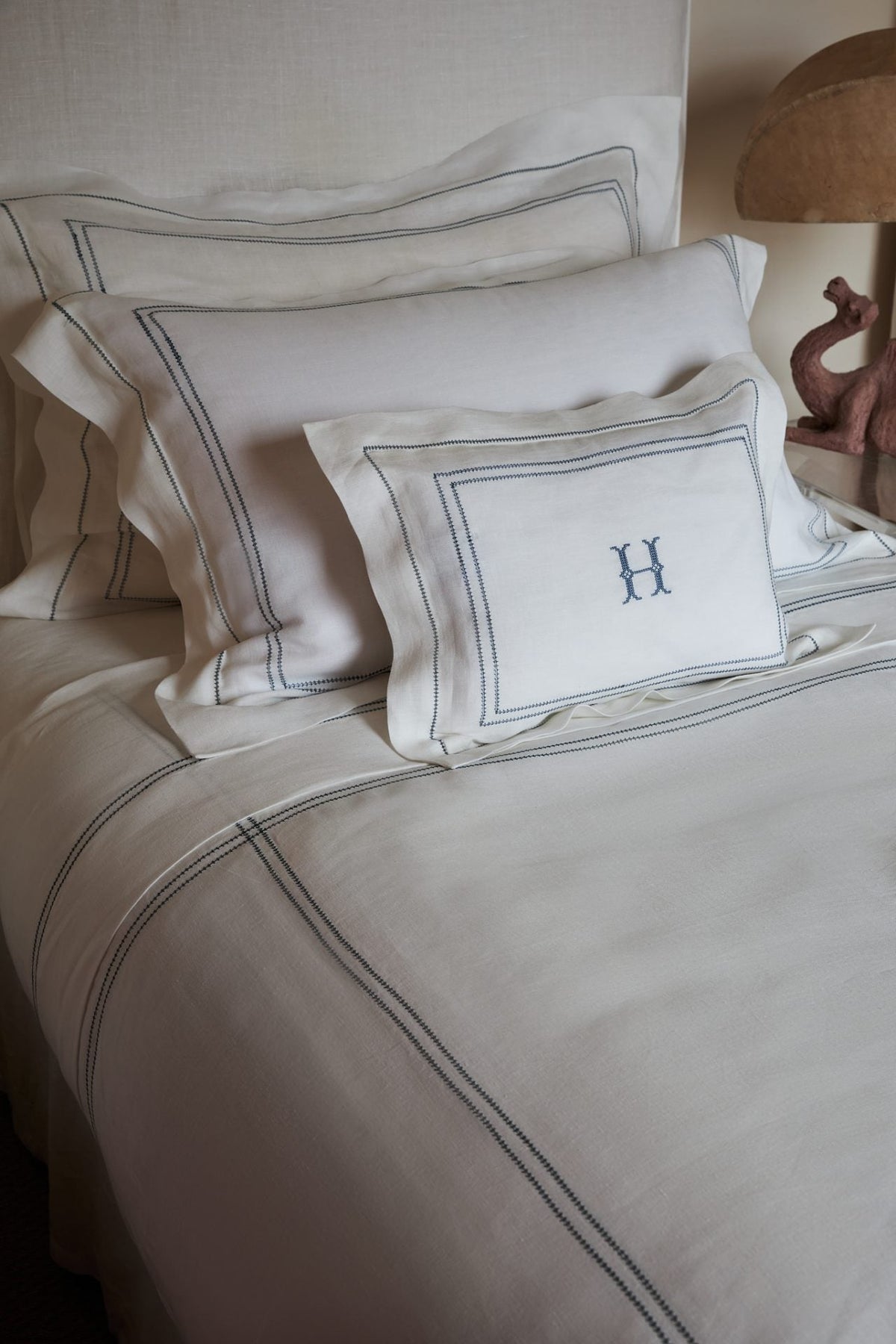Boudoir Pillow Hemstitch Prussian Blue