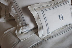 Elizaveta Top Sheet in Prussian Blue Hemstitch