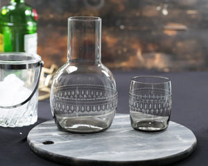 Smoky Crystal Carafe Set With Ovals Design